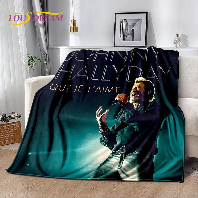 3D-Druck Johnny Hallyday Rockstar Weiche Flanelldecke für Betten Schlafzimmer Sofa Picknick, Überwurfdecke für Draußen Freizeit Geschenk