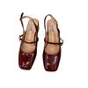 French red bag head sandals women's shoes 2025 new summer square head medium high heel silver Mary Jane single shoes