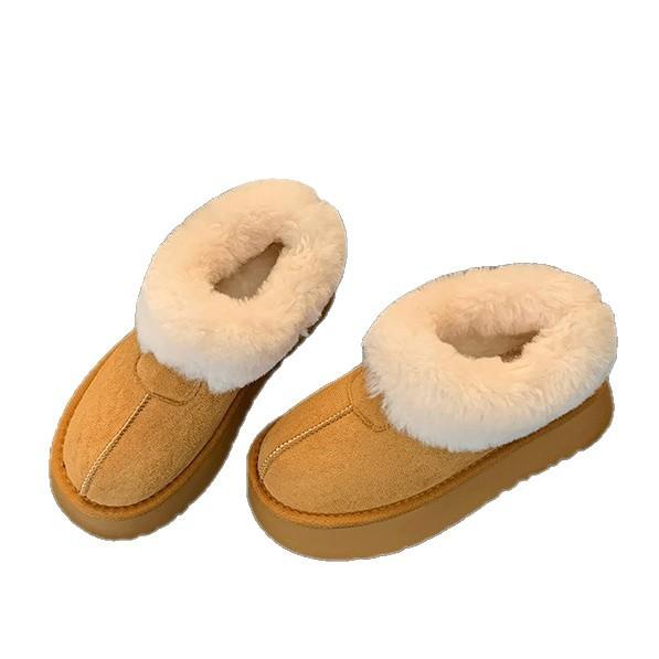 White thick-soled fur integrated warm snow boots women's shoes 2025 new autumn and winter plush thickened fluffy shoes