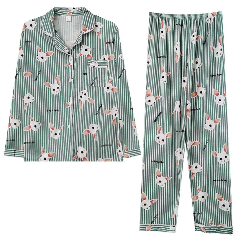 Spring and autumn thin long-sleeved pajamas women's Internet celebrity style cute rabbit cardigan loungewear loose two-piece suit women