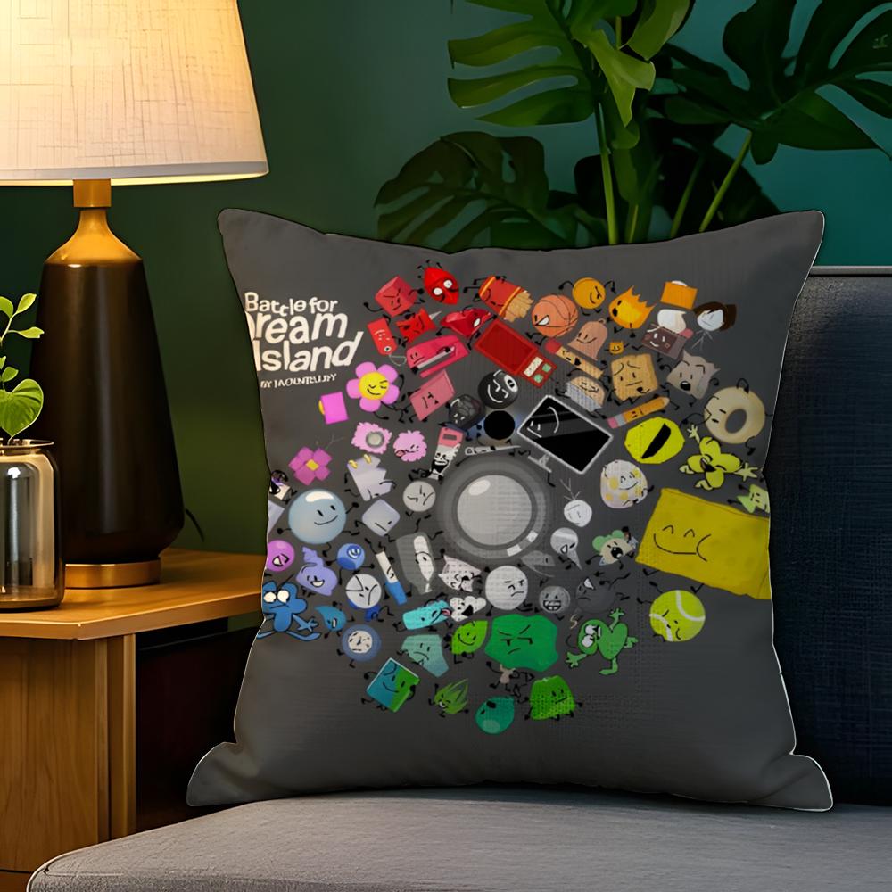 BFDI Batalla por la Isla del Sueño Funda de Almohada Funda de Almohada de Lino Natural Decoración a Doble Cara Funda de Almohada para Sofá Decoración del Hogar