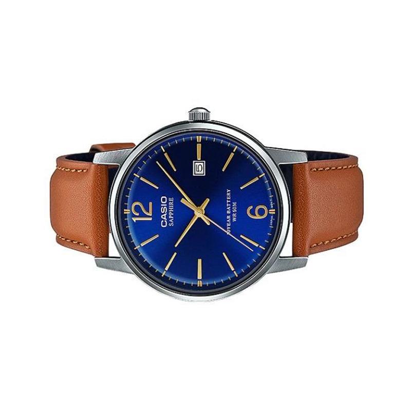 CASIO 50 meters waterproof Quartz leather strap men's watch blue dial MTS-110L-2A