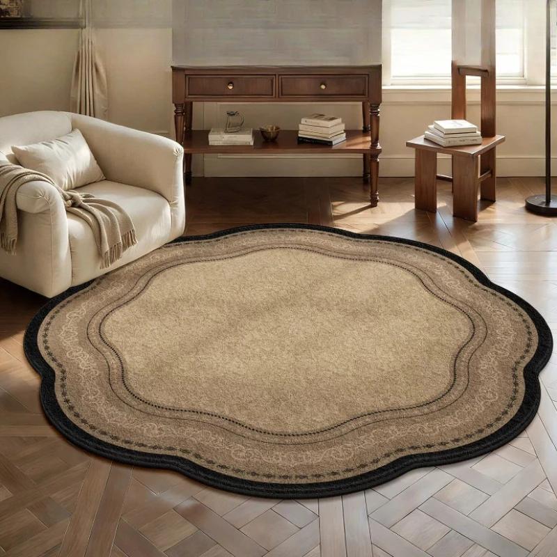 French Style Living Room Decoration Retro Carpet Round Rugs for Bedroom Anti-slip Bedside Floor Mat Washable Cloakroom Soft Rug