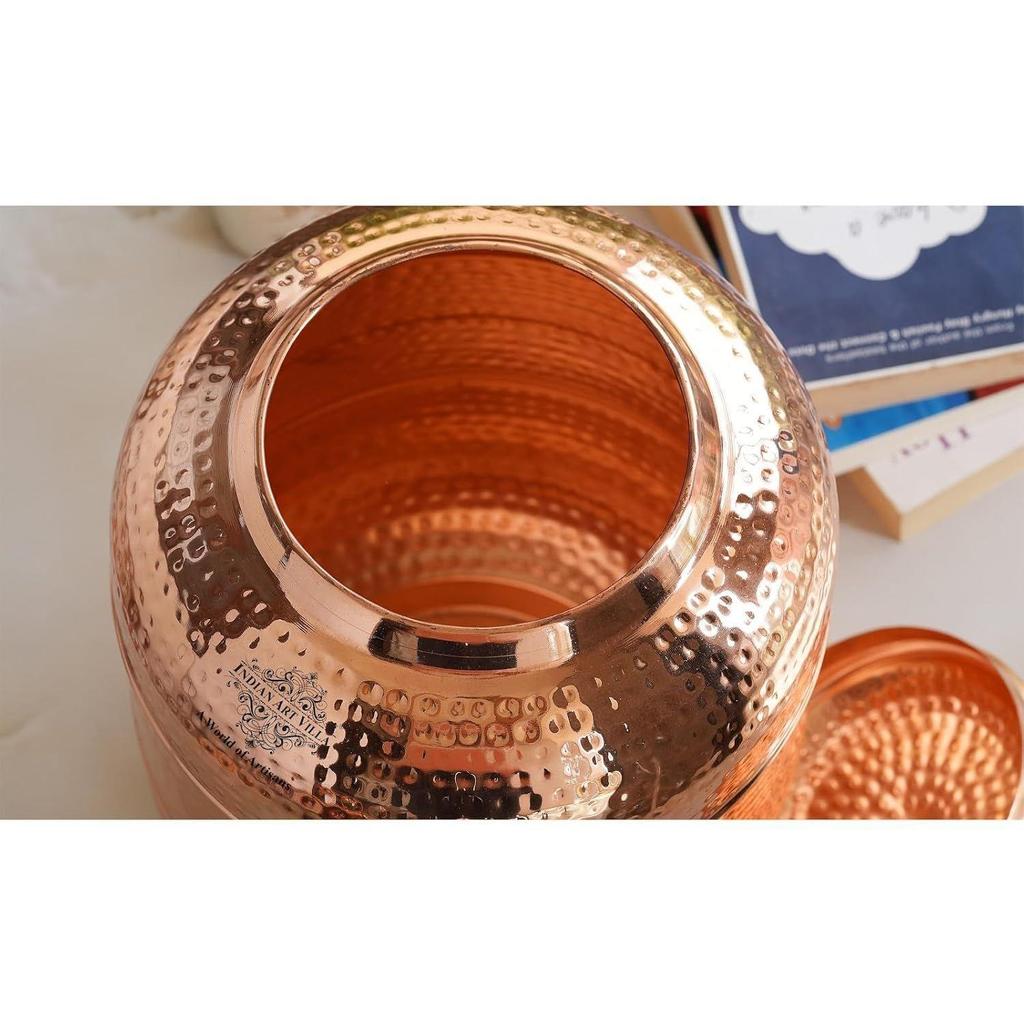 Pure Copper Hammered Design Water Pot/Dispenser/Container/Matka/Tank with Brass Tap, for Storage & Serving Water, Health Benefits, Volume-10 Liters