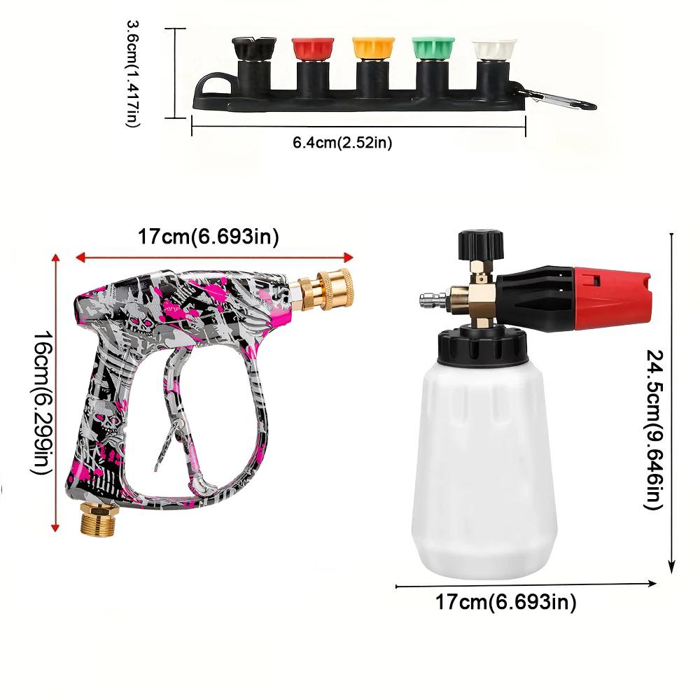 Multi-scene Graffiti Pressure Gun Kit Assembled with Foam Pot, 5 Nozzles with Base and Wearproof Plastic Karcher Adapter