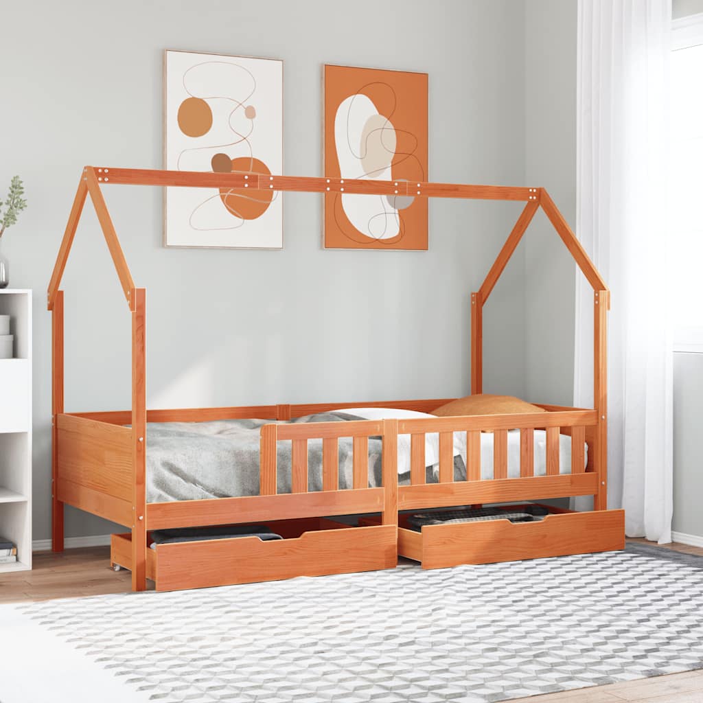 Vidaxl Children's Bed Frame with Drawers, 80X200 Cm, Pine
