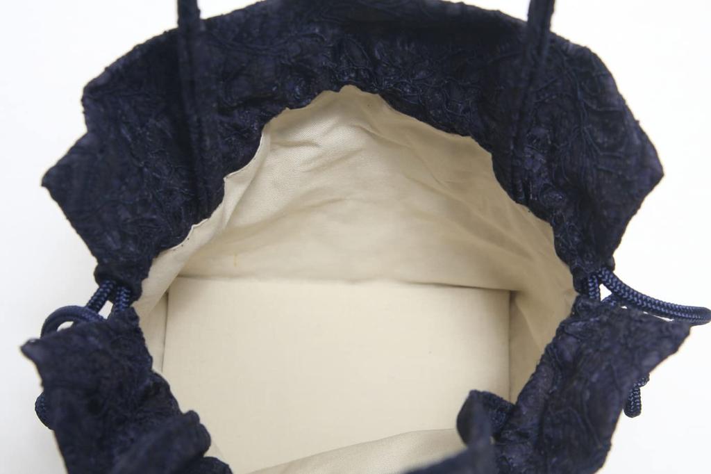 Hasegawa Lace Drawstring Bag with Handle, for Kimono and Yukata, Made In Japan (Navy)
