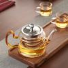 Heat-Resistant Glass Teapot Set with Stainless Steel Infuser and Colored Handle Teacups