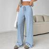 Women Casual Straight Leg Striped Pants For Daily Wear