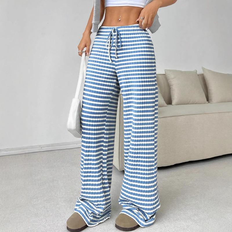 Women Casual Straight Leg Striped Pants For Daily Wear