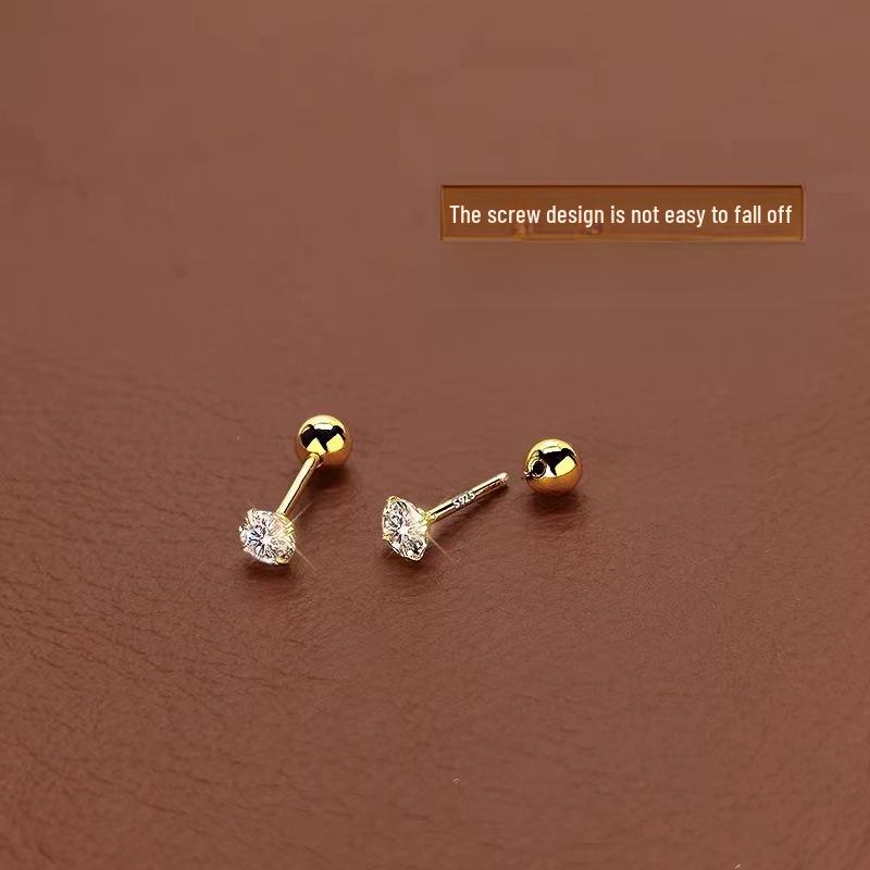 2024 Gold Ear Bone Studs for Women: 925 Silver Needle, Screw Buckle, Sleep-Friendly Piercing Earrings
