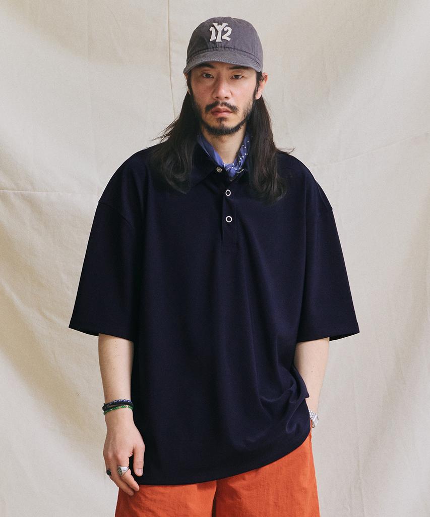 RUGGED HOUSE Minimal Button Collar Short Sleeve T-Shirt Navy