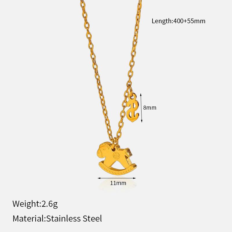 18K Gold Horse Pendant Titanium Steel Necklace Tarnish Free Clavicle Chain Luxury Stainless Steel Sweater Chain 1