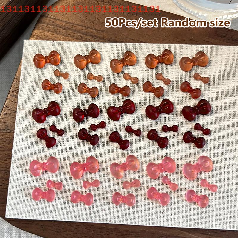 50pcs Cute Bow Tie Nail Decorations DIY Mix Parts for Manicure Accessories Winter 3D Nail Art Bow Tie Resin Charms
