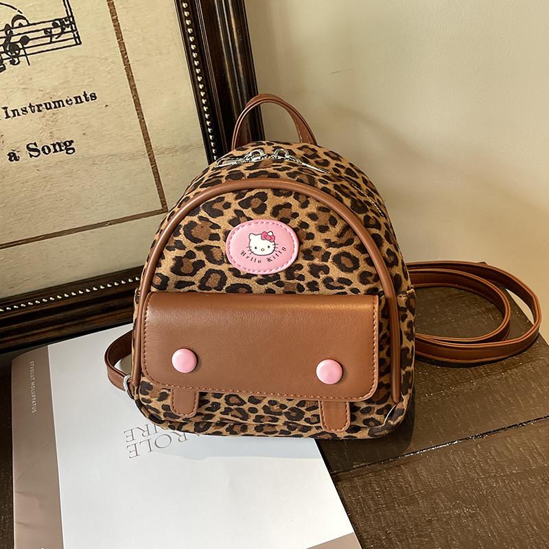 Hello Kitty Fashion Leopard Print Mini Backpack With Zipper Closure For Daily Use