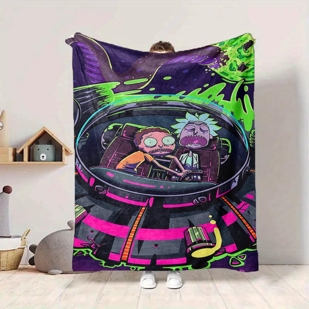 1pc Rick and Morty Blanket Lightweight Flannel Throw For Sofa, Bed, Travel, Livingroom, Office, Couch, Chair, And Bed