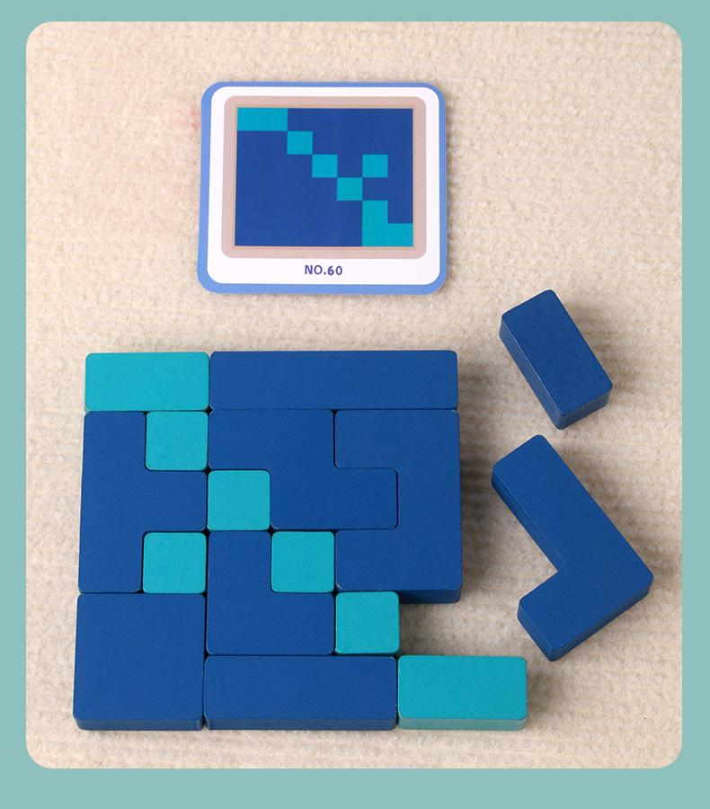 Wooden Buliding Blocks Puzzle with Hint Cards, Cultivate Children's Logical Thinking And Hands-on Ability, Brain Teaser Toy