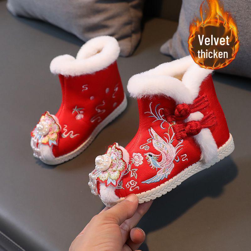 Mädchen Rote Bestickte Hanfu Winterstiefel – Chinesischer Ethnischer Stil