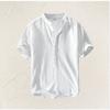 Men S Casual Solid Color Short Sleeve Stand Collar Loose Fit Shirt