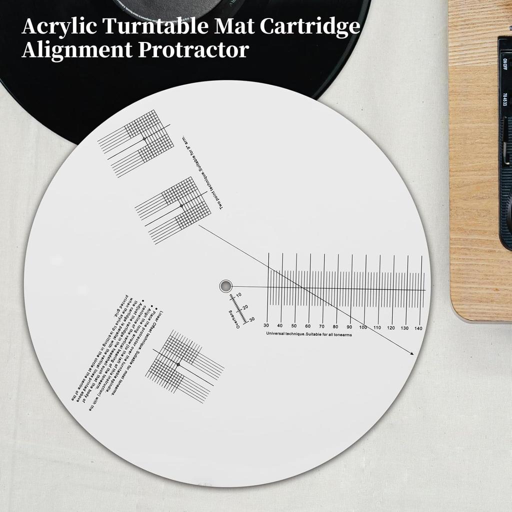 Turntable Cartridge Alignment Protractor Mat, 12 inch Anti-Slip Vinyl Record Mat, Acrylic Adjustment Tool Ruler for Turntable Accessories (Style A)