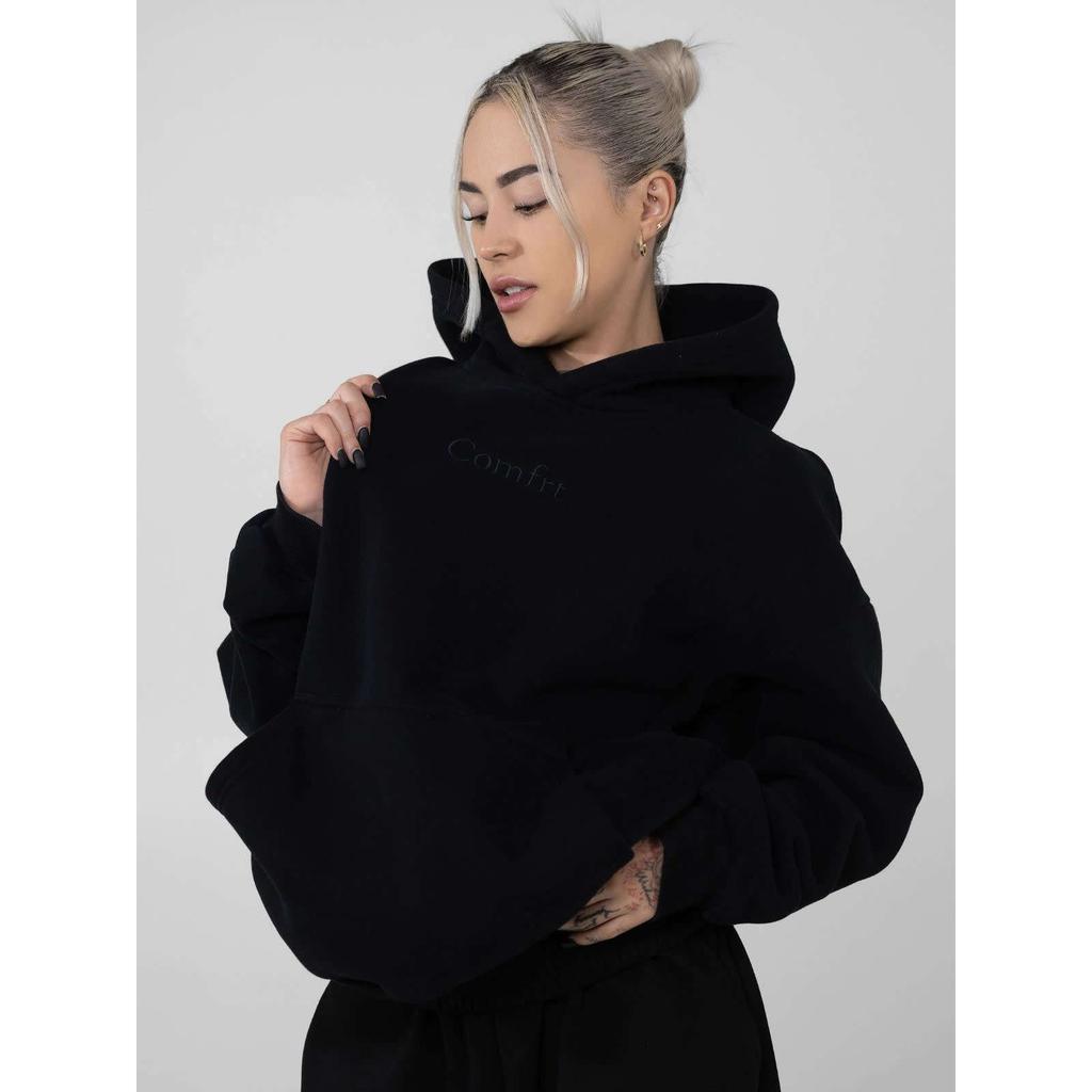 Comfrt Solid Color Embroidery Fleece Oversize Couple Hoodie Casual Loose Sweatpants Set