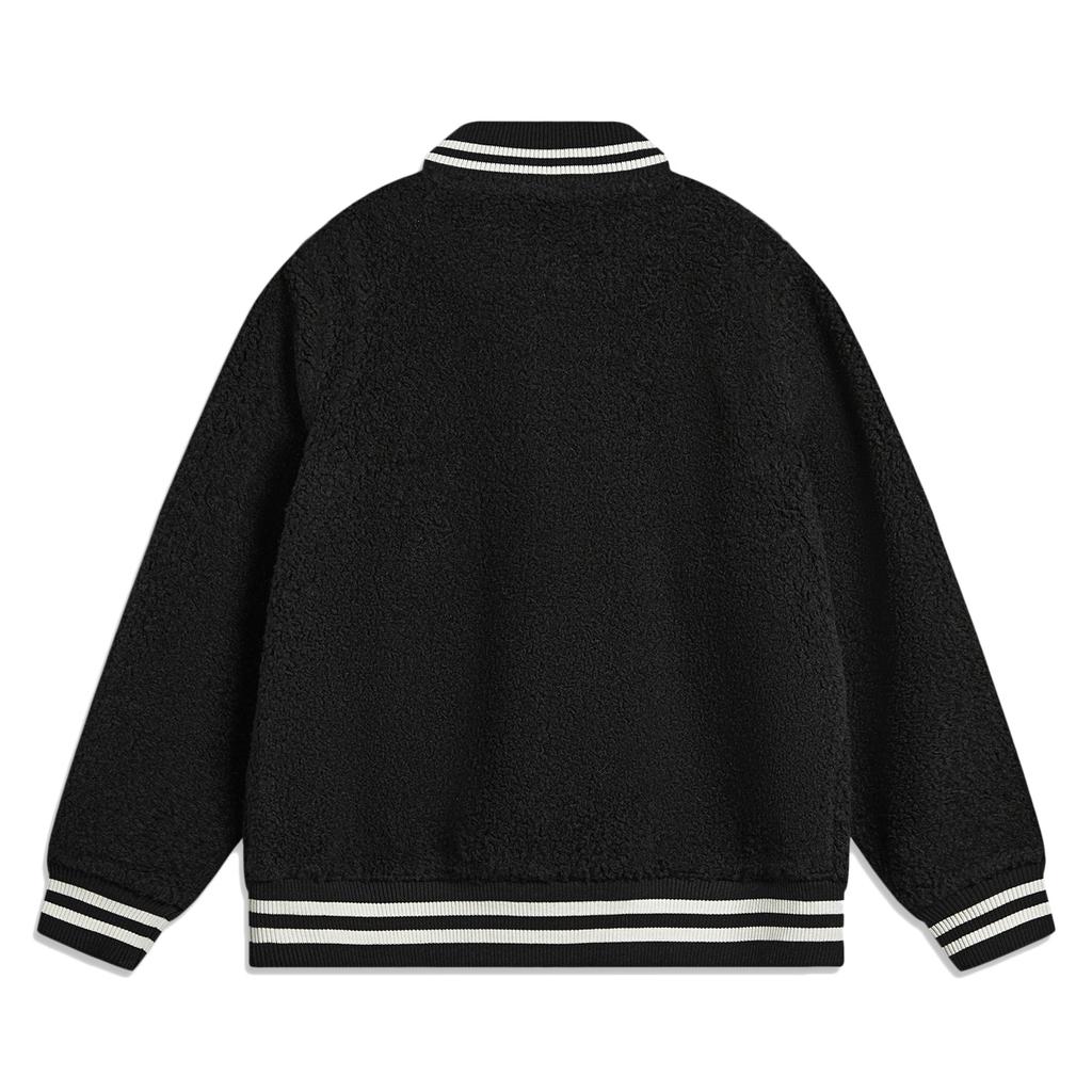 Li Ning Sports Lifestyle Series Color Block Logo Print Faux Lamb Wool Loose Jacket Women Jacket Black AFDT860-1