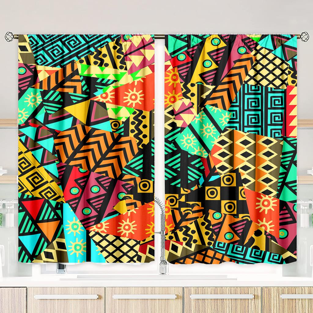 2 Pieces of Retro Tribal Graffiti Printing Curtain - Polyester Material - Suitable for Bedroom Living Room Study Room Priva