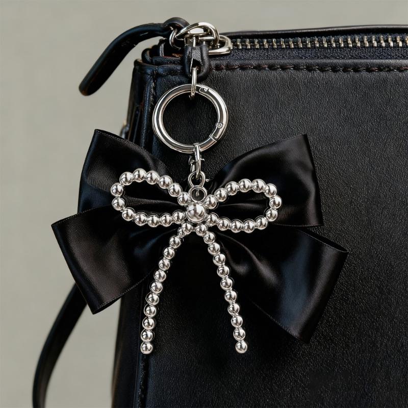 Y2K Inspired Silver Bowknot Keychain Charm with Retro Modern Design for Fashionable Bag Phone Decors Accessory Lightweight Portable
