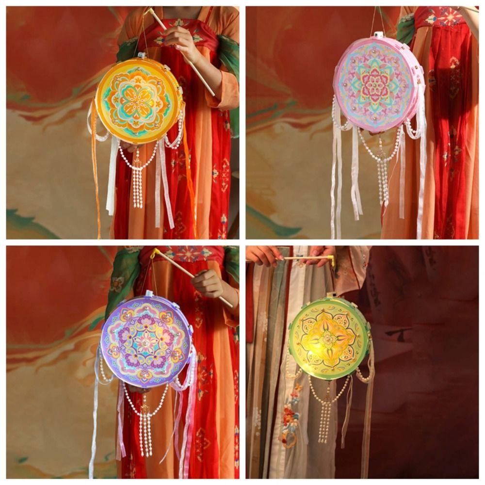 Pearl Bead-strand Flower Drumlamp LED Warm Glow Ancient Style Light  Crafting Activity