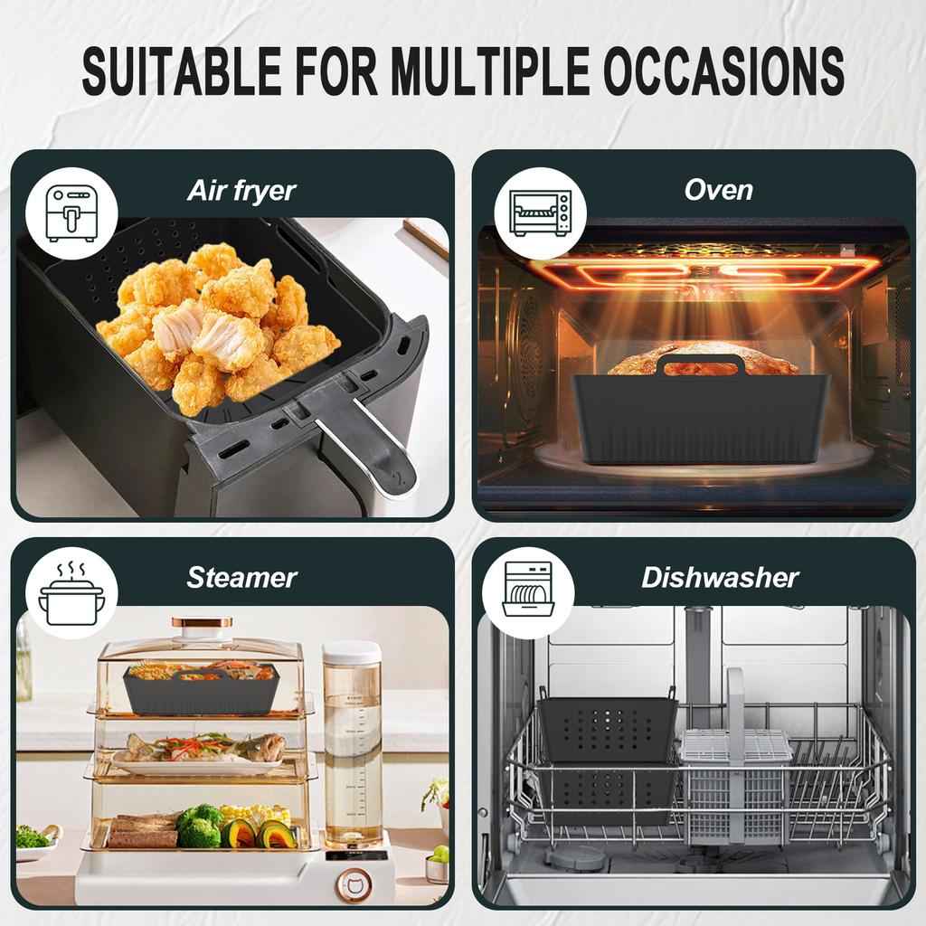 4/2pc Air Fryer Baking Tray Liner Silicone Pot Oven Bake Basket Fried Chicken Pan Pizza Mat Baking Sheet Fruit Veggi Wash Basket