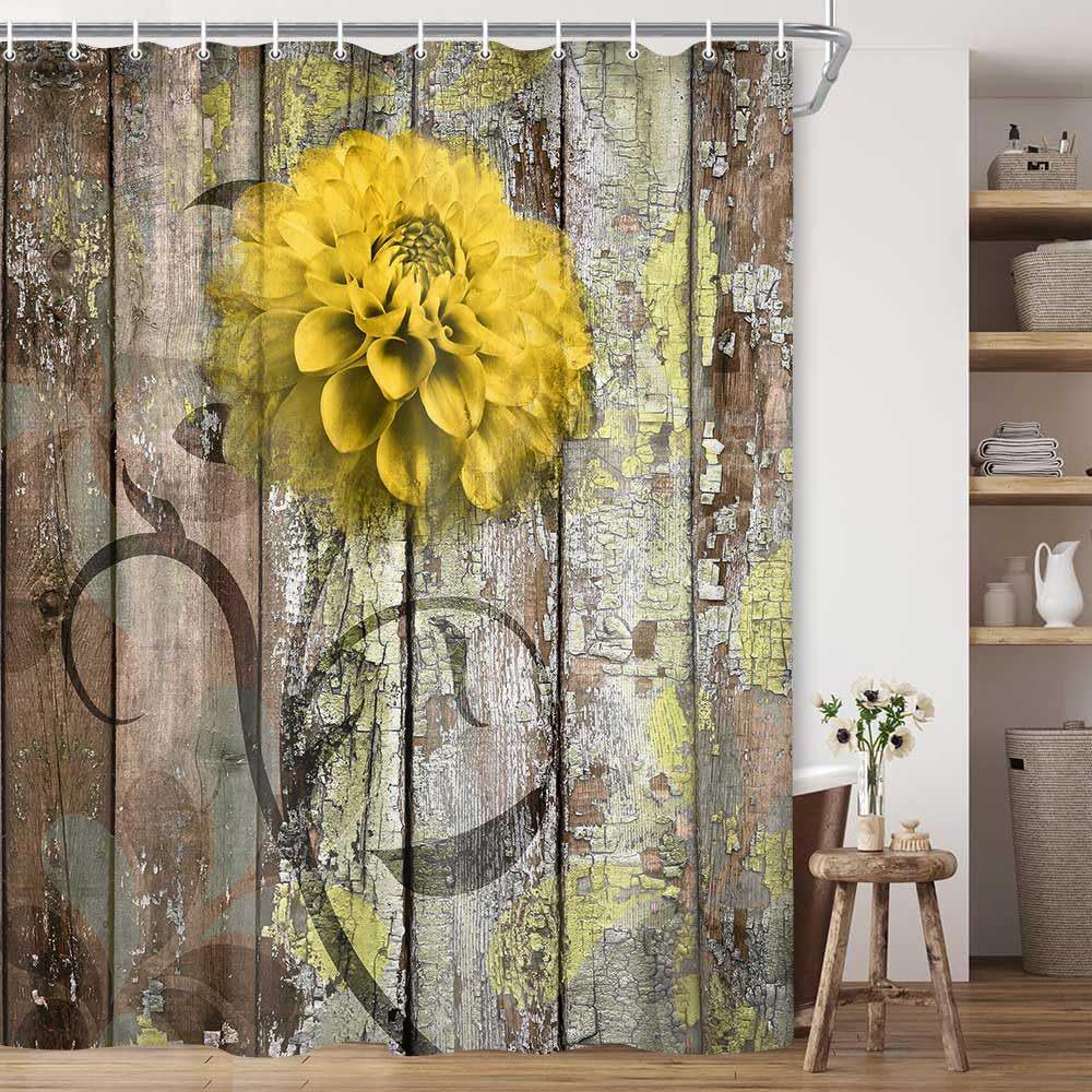 Cross-border Wood Grain Flower Shower Curtain: Waterproof, Digital Print, Home Bathroom Partition for Dry-Wet Separation.
