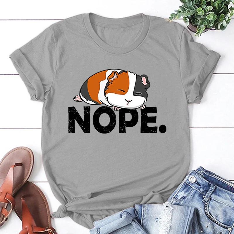 

Summer Round Neck Animal Guinea Pig Pattern Printed Top Fashionable Casual Pure Cotton Short Sleeved Women s T-shirts XXXL