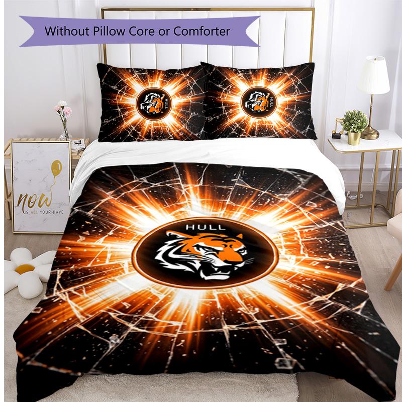 Set Lenzuola Stampato Hull City Football 3 Pezzi, Comodo Set Copripiumino per Camera da Letto Amico della Pelle