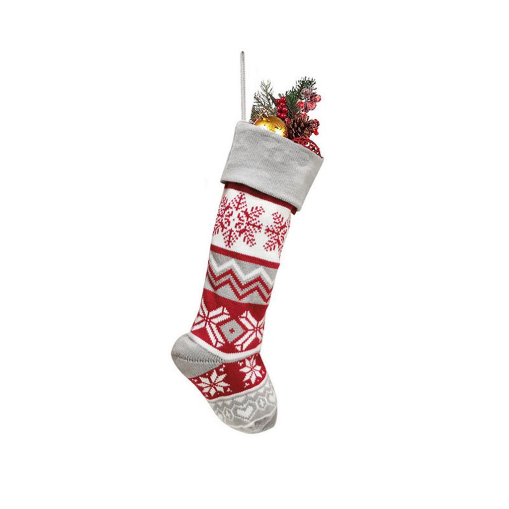 Christmas Decorations Wool Socks Red And Gray Elk Gift Bag Children's Gift Bag Knitted Christmas Socks