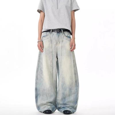 American Retro Washed Baggy Scimitar Wide-leg Jeans Summer New Loose Deconstruction Design Long Pants