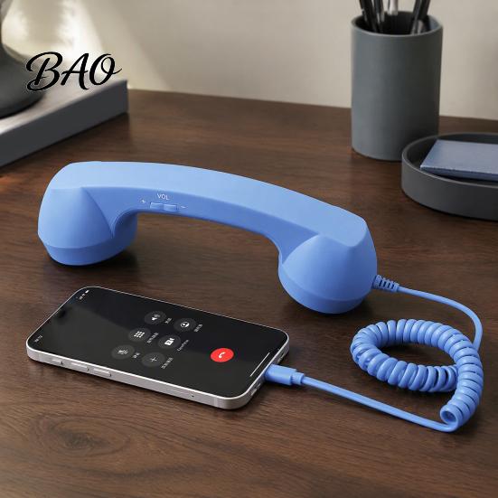 Vintage Style Handset Retro Phone for Mobile Phones, Type-C Wired Handheld Unique Gadget Calls Cell Receiver with Microphone Calls, Meetings,