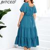 BITCED V-Neck High-Waisted Long Dress Short-Sleeve Plus Size Dress