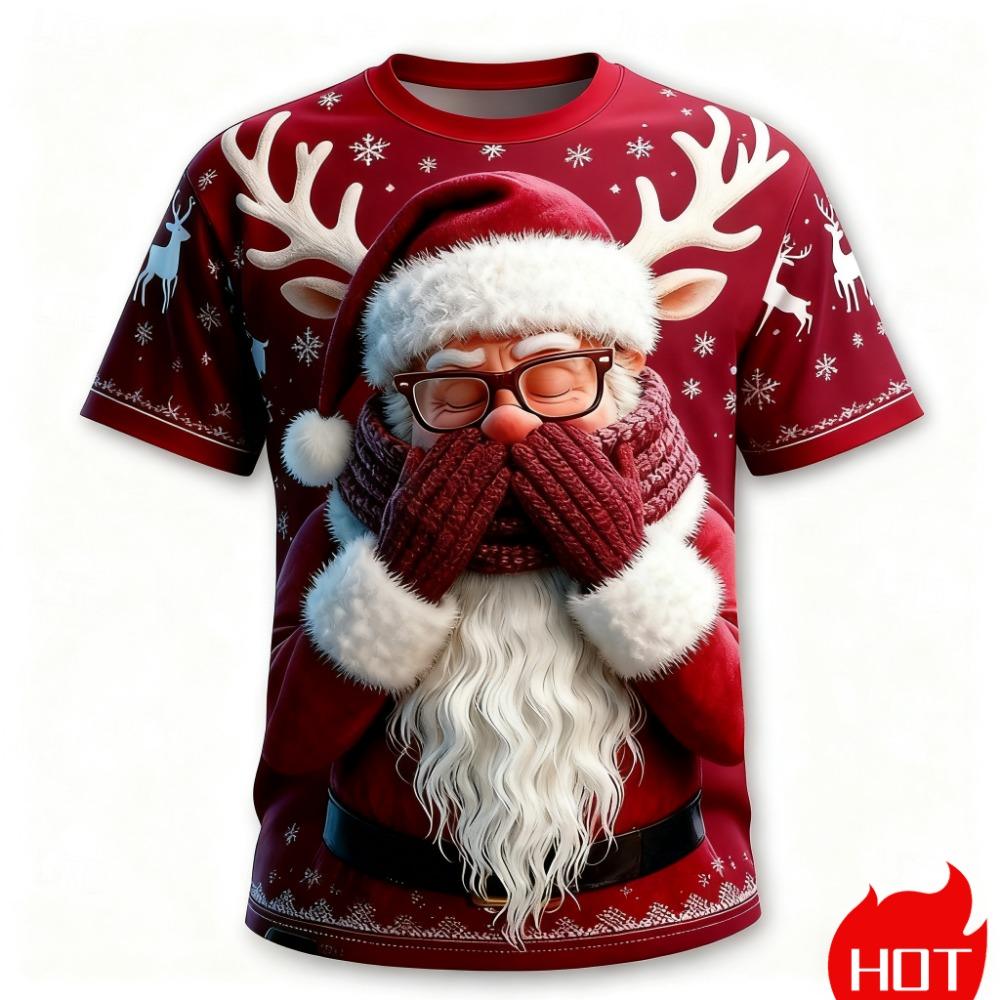 Christmas T-Shirt for Men 3D Santa Claus Print Casual Short Sleeve Tee