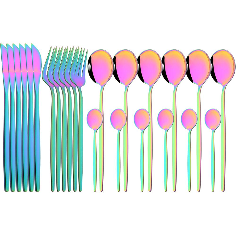 24Pcs Cutlery Stainless Steel Tableware Mirror White Gold Dinnerware Set Western Knife Fork Spoon Flatware Kitchen Silverware