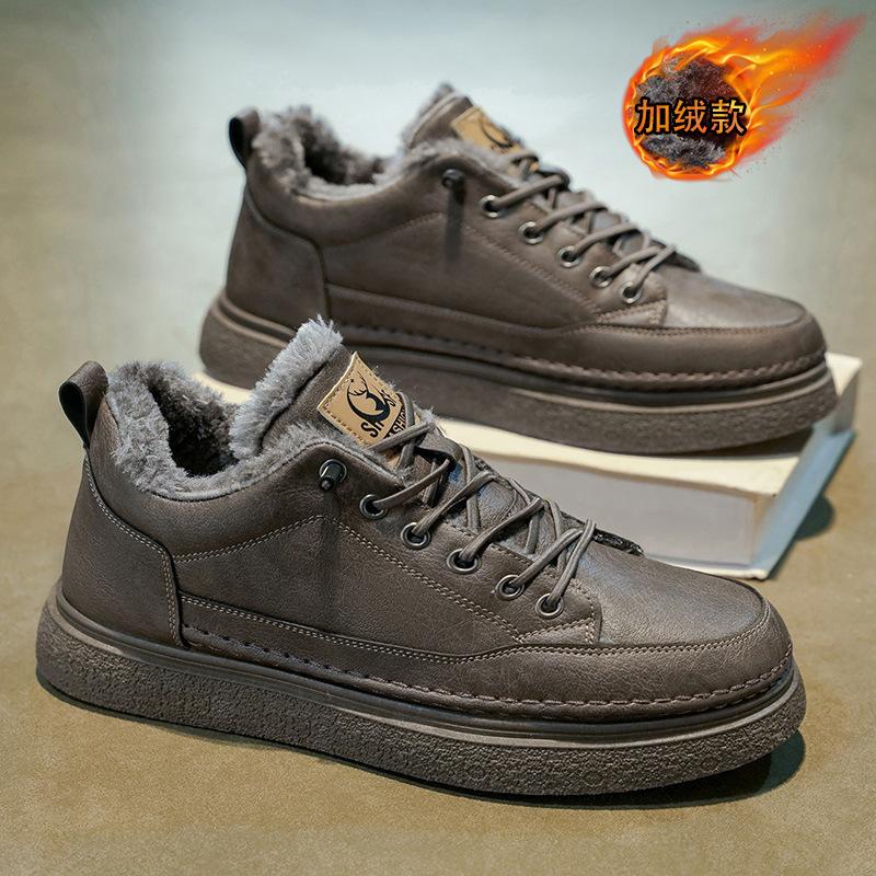 Winter Velvet Martin Boots Waterproof and Non-slip Short Boots Thickened Warm Cotton Shoes Black Leather Shoes Short Boots