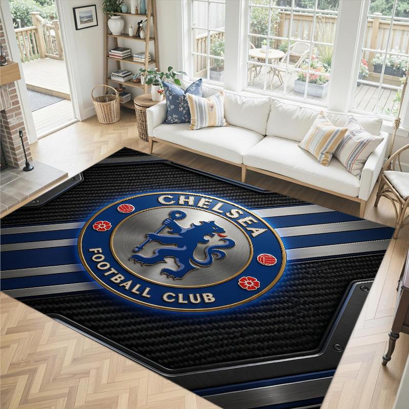 Chelsea FC Design Crystal Velvet Carpet Cozy Non?Slip Printed Rug For Bedroom Living Room Entrance