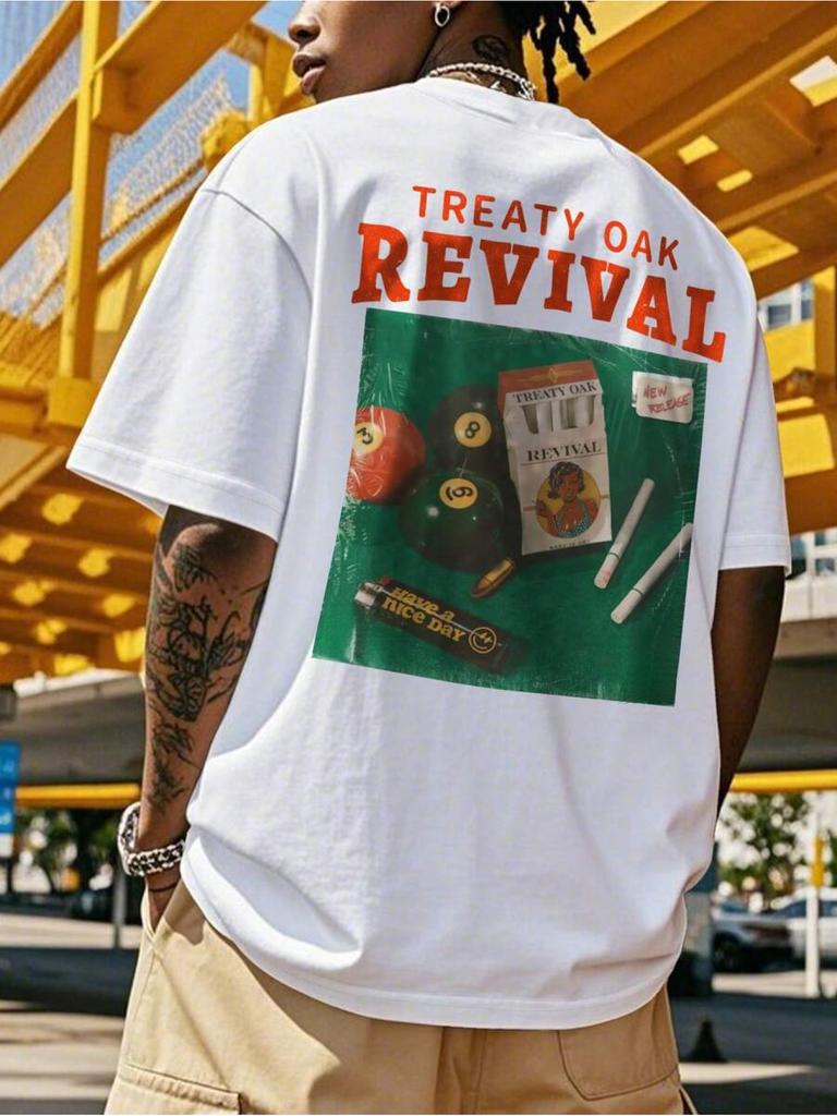 Livlige farger trykk Herre Retro Revival Grafisk T-skjorte Vintage Musikkultur Design med Fet Treaty Oak Revival Trykk