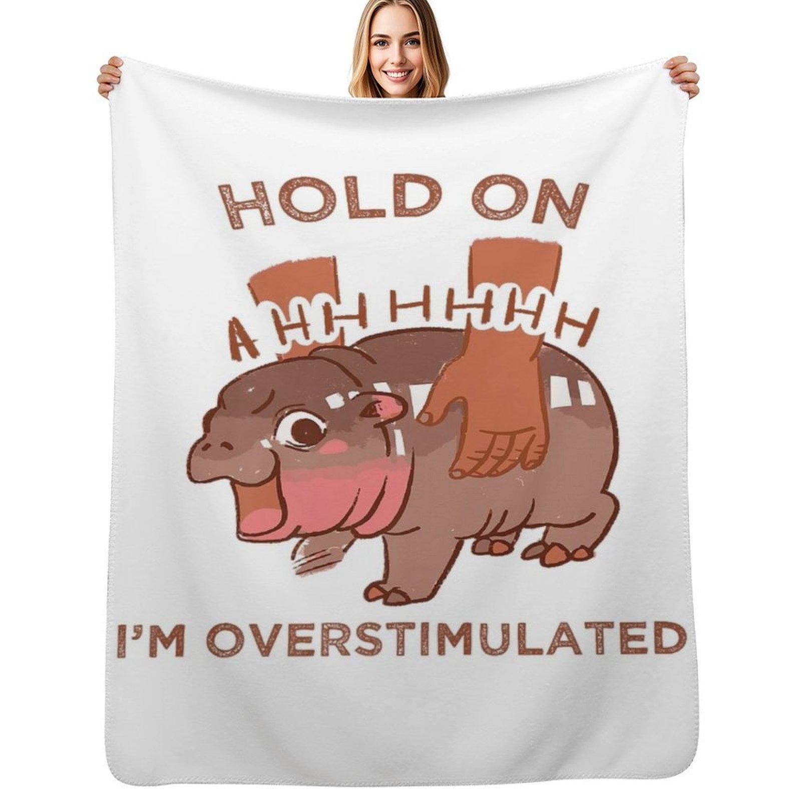 

Hold On Im Overstimulated Cute Moo Deng Throw Blanket Foldable Soft Warm Blanket for Outdoor Use 75x100cm