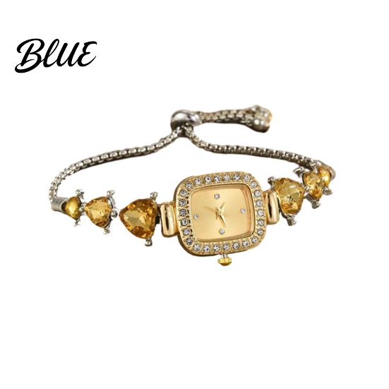 Rhinestone Embellished Watch Women Bracelet Small Square Dial Analog Quartz