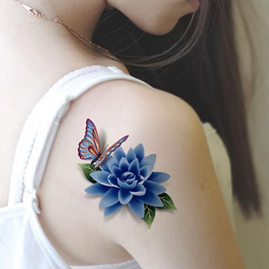 2 Pcs 3D Body Art DIY Stickers Temporary Tattoo Butterfly Flower Feather Sticker