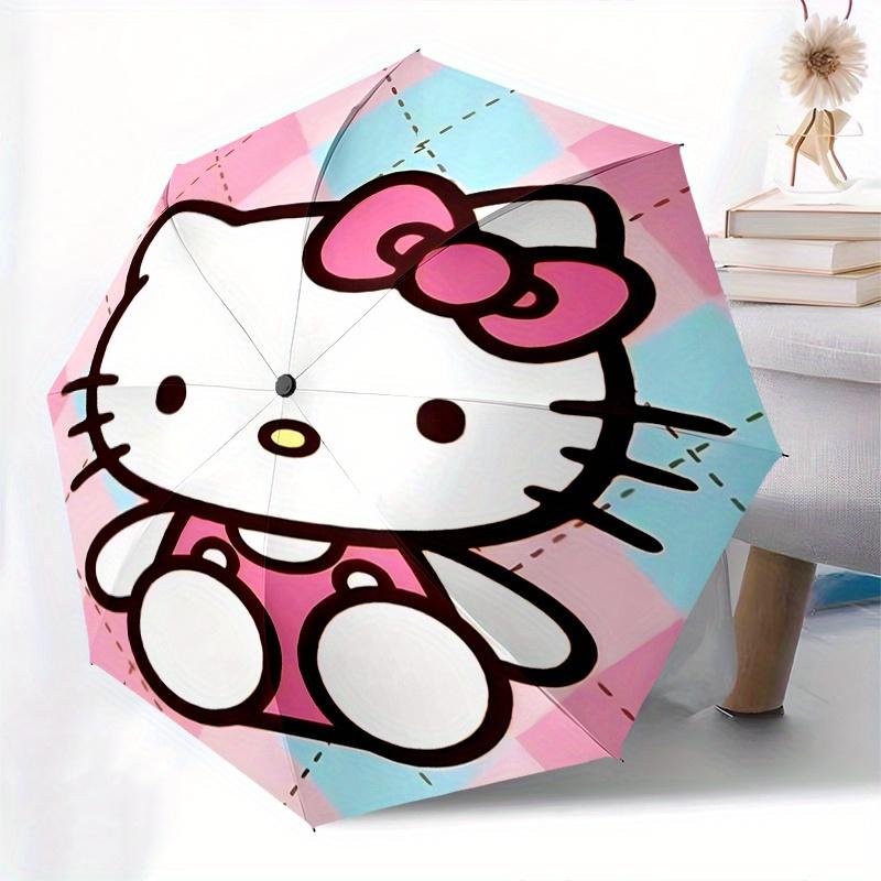 Hello Kitty,Plaid Automatic Umbrella-Foldable, Durable 8-Bone Design, Compact and Stylish, Great for Camping, Halloween, Christmas, Mother's