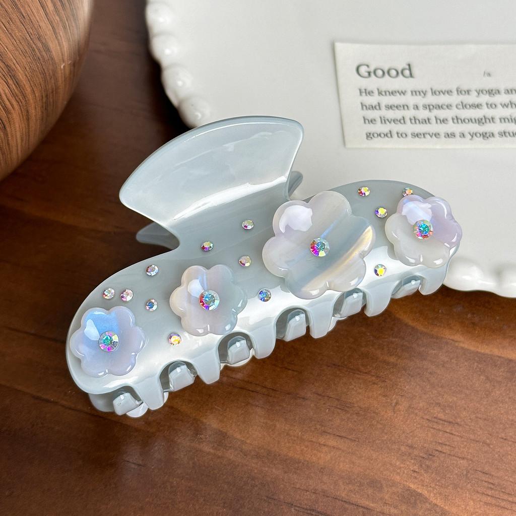 Elegant Floral Design Medium Acetate Hair Clip With Sparkling Diamonds For Women