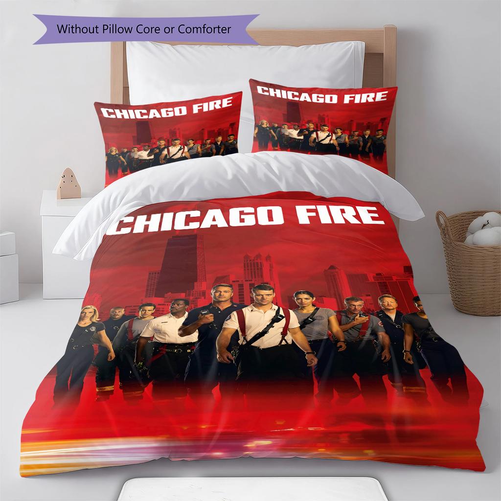 Pościel z wzorem Chicago Fire, Zestaw kołdry Poszewka na kołdrę Poszewka na poduszkę Domowy Prezent Urodzinowy (1 * poszwa na kołdrę + 2 * poszewki na poduszki, bez rdzenia)