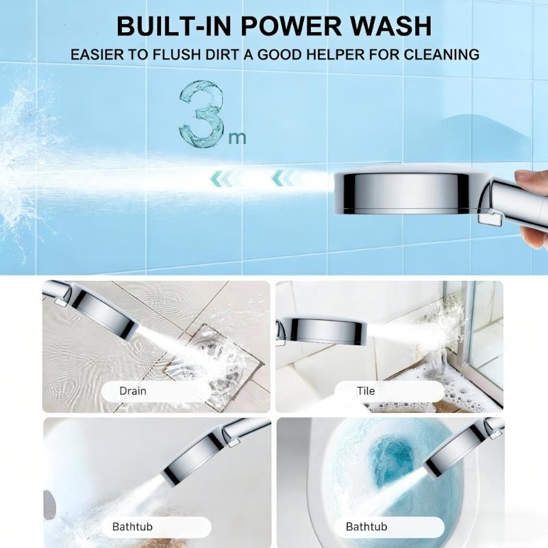 Easy installs No Tool Shower Head 10 Sprays Pattern Pressure Booster Strong ABS Construction for Strong Water Flows