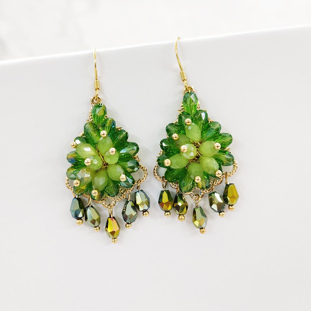 

Богемские серьги с кристаллами ручной работы, этнический темперамент, персонализированные серьги, ретро-серьги с бахромой для женщин зелёный